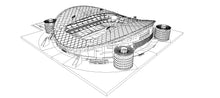 Load image into Gallery viewer, Stadium Australia in Sydney, Australia, home of South Sydney Rabbitohs, Australia national rugby team and Socceroos, detailed 3D stadium model showing the multi-purpose sports arena, exterior architecture, seating bowl and sports complex, created by Genius&Gerry for 3D visualization, broadcast graphics, virtual production, VR, AR and architectural projects.