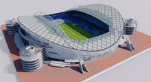Load image into Gallery viewer, Stadium Australia in Sydney, Australia, home of South Sydney Rabbitohs, Australia national rugby team and Socceroos, detailed 3D stadium model showing the multi-purpose sports arena, exterior architecture, seating bowl and sports complex, created by Genius&Gerry for 3D visualization, broadcast graphics, virtual production, VR, AR and architectural projects.