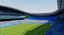 Load image into Gallery viewer, Stadium Australia in Sydney, Australia, home of South Sydney Rabbitohs, Australia national rugby team and Socceroos, detailed 3D stadium model showing the multi-purpose sports arena, exterior architecture, seating bowl and sports complex, created by Genius&Gerry for 3D visualization, broadcast graphics, virtual production, VR, AR and architectural projects.