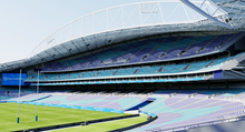 Load image into Gallery viewer, Stadium Australia in Sydney, Australia, home of South Sydney Rabbitohs, Australia national rugby team and Socceroos, detailed 3D stadium model showing the multi-purpose sports arena, exterior architecture, seating bowl and sports complex, created by Genius&Gerry for 3D visualization, broadcast graphics, virtual production, VR, AR and architectural projects.