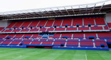 Load image into Gallery viewer, Estadio El Sadar in Pamplona, Spain, home of CA Osasuna, detailed 3D stadium model showing the football arena, exterior architecture, seating bowl and sports complex, created by Genius&Gerry for 3D visualization, broadcast graphics, virtual production, VR, AR and architectural projects.