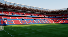 Load image into Gallery viewer, Estadio El Sadar in Pamplona, Spain, home of CA Osasuna, detailed 3D stadium model showing the football arena, exterior architecture, seating bowl and sports complex, created by Genius&Gerry for 3D visualization, broadcast graphics, virtual production, VR, AR and architectural projects.