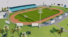 Load image into Gallery viewer, ANZ National Stadium in Suva, Fiji, home of the Fiji national rugby team and Suva FC, detailed 3D stadium model showing the rugby and soccer arena, exterior architecture, seating bowl and sports complex, created by Genius&Gerry for 3D visualization, broadcast graphics, virtual production, VR, AR and architectural projects.