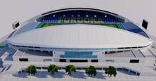 Load image into Gallery viewer, Level5 Stadium in Fukuoka, Japan, home of Avispa Fukuoka, detailed 3D stadium model showing the football arena, exterior architecture, seating bowl and sports complex, created by Genius&amp;Gerry for 3D visualization, broadcast graphics, virtual production, VR, AR and architectural projects.
