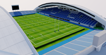 Load image into Gallery viewer, Level5 Stadium in Fukuoka, Japan, home of Avispa Fukuoka, detailed 3D stadium model showing the football arena, exterior architecture, seating bowl and sports complex, created by Genius&amp;Gerry for 3D visualization, broadcast graphics, virtual production, VR, AR and architectural projects.
