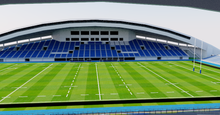 Load image into Gallery viewer, Level5 Stadium in Fukuoka, Japan, home of Avispa Fukuoka, detailed 3D stadium model showing the football arena, exterior architecture, seating bowl and sports complex, created by Genius&amp;Gerry for 3D visualization, broadcast graphics, virtual production, VR, AR and architectural projects.
