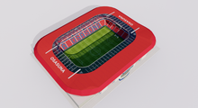Load image into Gallery viewer, Estadio El Sadar in Pamplona, Spain, home of CA Osasuna, detailed 3D stadium model showing the football arena, exterior architecture, seating bowl and sports complex, created by Genius&amp;Gerry for 3D visualization, broadcast graphics, virtual production, VR, AR and architectural projects.
