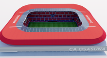 Load image into Gallery viewer, Estadio El Sadar in Pamplona, Spain, home of CA Osasuna, detailed 3D stadium model showing the football arena, exterior architecture, seating bowl and sports complex, created by Genius&amp;Gerry for 3D visualization, broadcast graphics, virtual production, VR, AR and architectural projects.
