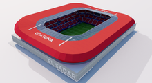 Load image into Gallery viewer, Estadio El Sadar in Pamplona, Spain, home of CA Osasuna, detailed 3D stadium model showing the football arena, exterior architecture, seating bowl and sports complex, created by Genius&amp;Gerry for 3D visualization, broadcast graphics, virtual production, VR, AR and architectural projects.
