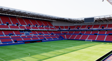 Load image into Gallery viewer, Estadio El Sadar in Pamplona, Spain, home of CA Osasuna, detailed 3D stadium model showing the football arena, exterior architecture, seating bowl and sports complex, created by Genius&amp;Gerry for 3D visualization, broadcast graphics, virtual production, VR, AR and architectural projects.
