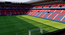 Load image into Gallery viewer, Estadio El Sadar in Pamplona, Spain, home of CA Osasuna, detailed 3D stadium model showing the football arena, exterior architecture, seating bowl and sports complex, created by Genius&amp;Gerry for 3D visualization, broadcast graphics, virtual production, VR, AR and architectural projects.
