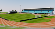 Load image into Gallery viewer, ANZ National Stadium in Suva, Fiji, home of the Fiji national rugby team and Suva FC, detailed 3D stadium model showing the rugby and soccer arena, exterior architecture, seating bowl and sports complex, created by Genius&amp;Gerry for 3D visualization, broadcast graphics, virtual production, VR, AR and architectural projects.
